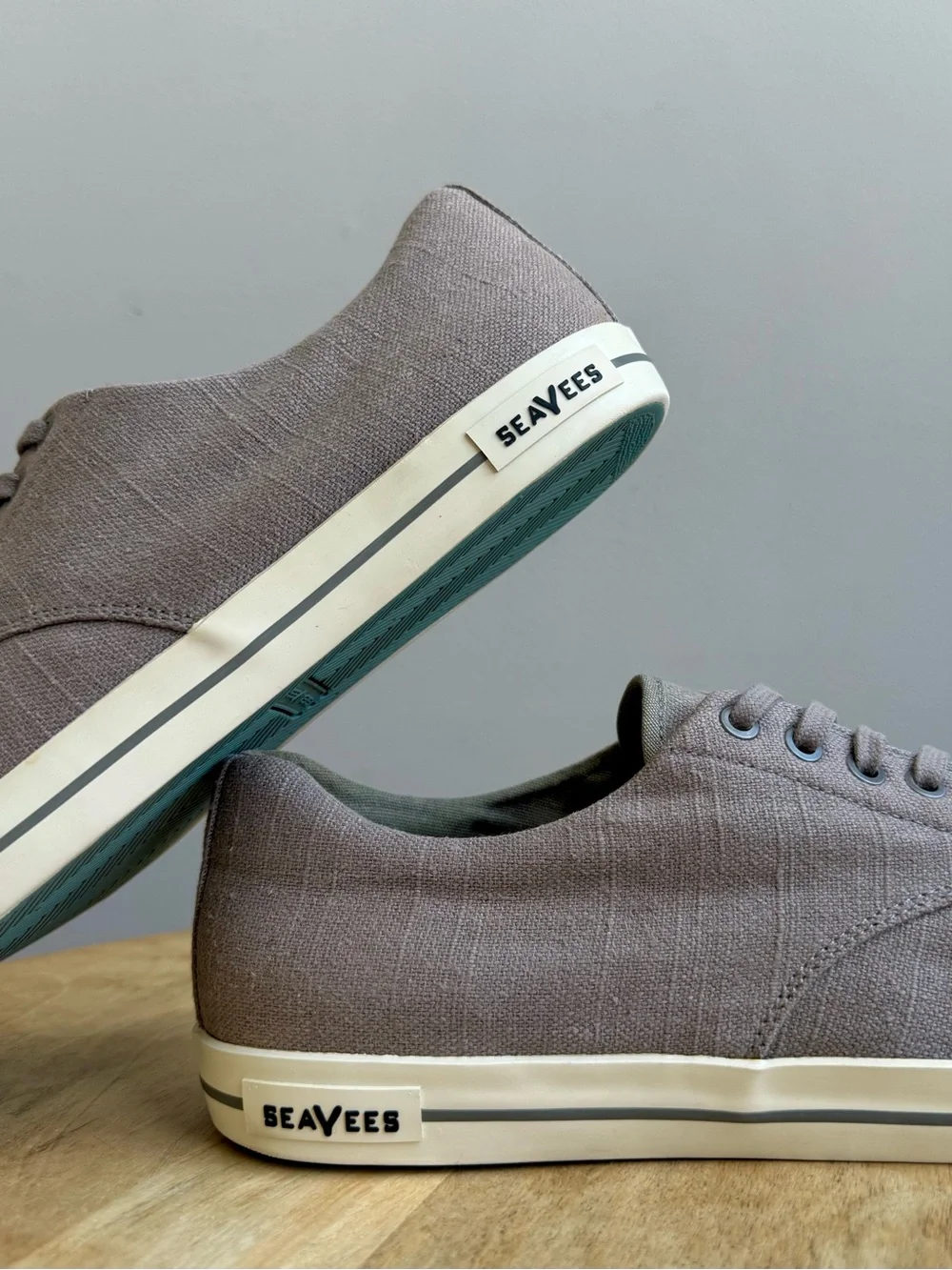 SeaVees Hermosa Plimsol Sneakers Men's 13 Tin Grey Lace Up Linen Varsity Shoes